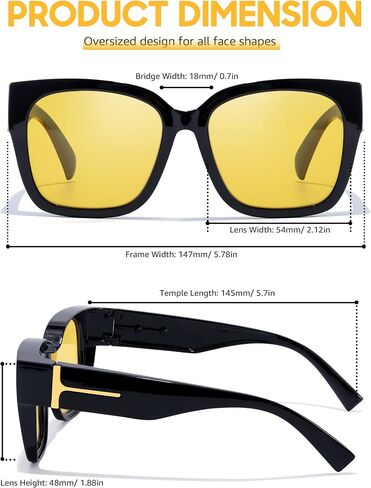 Trendy Oversized Fit Over Night Vision Driving Glasses Anti Glare for Women Polarized Nighttime Glasses IF7511 in Kuwait