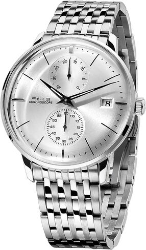 FEICE Men's Automatic Watch Mechanical Watch Stainless Steel Leather Band Watches Analog Curved Mirror Brushed Finish Casual Dress Watches for Men #FM212 (4-Silver+Leather Strap) in Kuwait