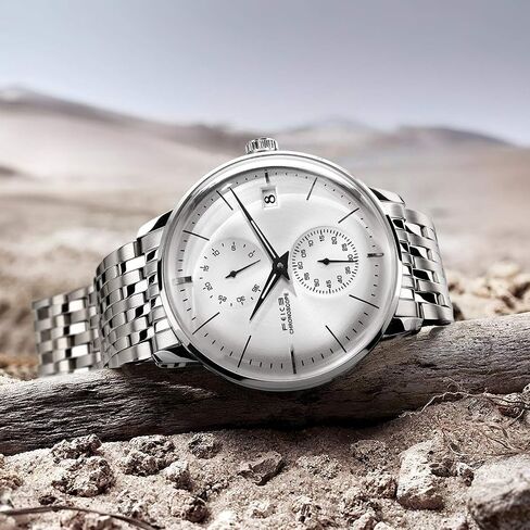 FEICE Men's Automatic Watch Mechanical Watch Stainless Steel Leather Band Watches Analog Curved Mirror Brushed Finish Casual Dress Watches for Men #FM212 (4-Silver+Leather Strap) in Kuwait