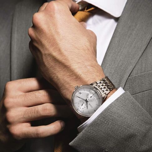 FEICE Men's Automatic Watch Mechanical Watch Stainless Steel Leather Band Watches Analog Curved Mirror Brushed Finish Casual Dress Watches for Men #FM212 (4-Silver+Leather Strap) in Kuwait