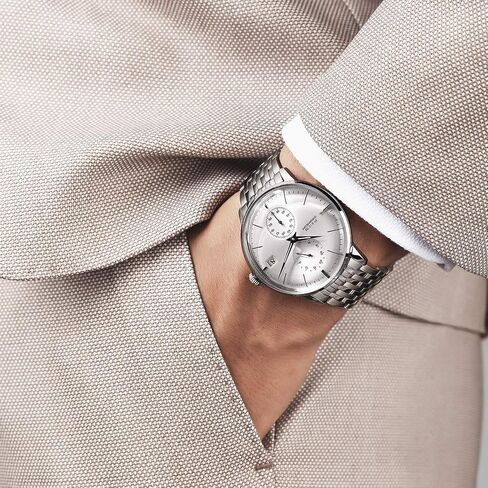 FEICE Men's Automatic Watch Mechanical Watch Stainless Steel Leather Band Watches Analog Curved Mirror Brushed Finish Casual Dress Watches for Men #FM212 (4-Silver+Leather Strap) in Kuwait