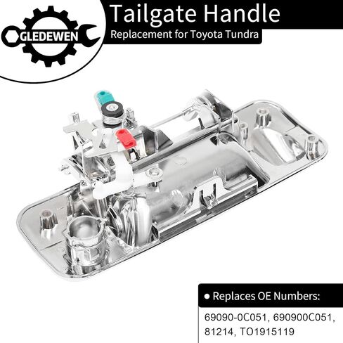 Gledewen Chrome Tailgate Door Handle, Compatible with 2007-2013 Toyota Tundra, Exterior Rear w/Camera Hole | Replaces 69090-0C051,690900C051,81214 Liftgate Outside Door Latch Handle in Saudi Arabia