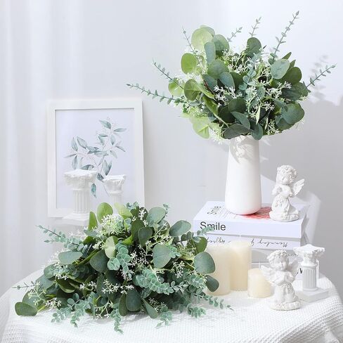 Tigeen Mixed Eucalyptus Leaves Stems Bulk Silver Dollar Artificial Greenery Leaves Stems Fake Plant Branches for Wedding Bridal Bouquets, Floral Arrangements, Centerpiece, Home Decor (Green,200 Pcs) in Kuwait