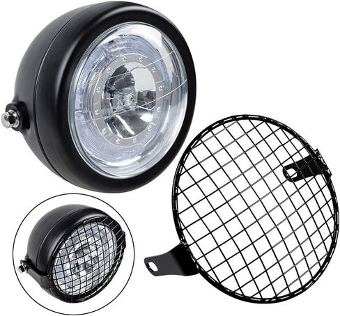 مصباح أمامي LED للدراجة النارية مقاس 6.5 بوصة + غطاء شبكي معدني للمقهى المتسابق بوبر in Kuwait