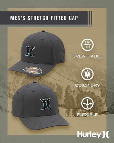 Hurley Men's Baseball Cap - Dana Point Cotton Ripstop Stretch Fitted Cap for Men with Gradient Embroidered Icon (Size: S-XL) in Kuwait