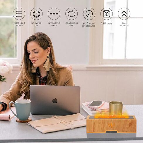 Essential Oil Diffusers, Ultrasonic Aromatherapy Diffuser with 2 Color Flame Lights, 3 in 1 Cool Mist Diffusers for Essential Oils with 2 Mist& 4 Timer for Large Room Home Office, Wood in Saudi Arabia