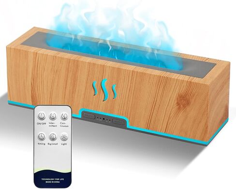 Essential Oil Diffusers, Ultrasonic Aromatherapy Diffuser with 2 Color Flame Lights, 3 in 1 Cool Mist Diffusers for Essential Oils with 2 Mist& 4 Timer for Large Room Home Office, Wood in Saudi Arabia