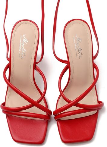 Mostrin Womens Sandals Strappy Heels for Women Lace Up Square Open Toe Heels Tie Up High Heeled Sandals for Prom, Party, Daily Wear in Saudi Arabia