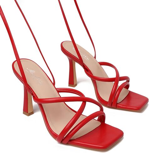Mostrin Womens Sandals Strappy Heels for Women Lace Up Square Open Toe Heels Tie Up High Heeled Sandals for Prom, Party, Daily Wear in Saudi Arabia