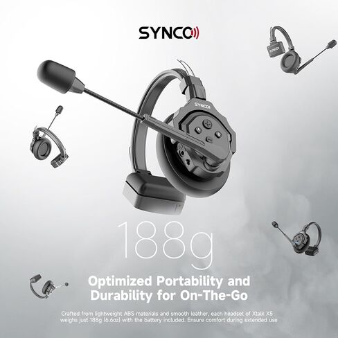 نظام الاتصال الداخلي لسماعات الرأس اللاسلكية SYNCO XTalk X5، 2.4 جيجا هرتز مزدوج كامل 350 متر/1148 قدم مراقبة في الوقت الحقيقي، سماعات هاتف بعمر بطارية 20 ساعة للاتصال بفريق مكون من 5 أشخاص in Kuwait