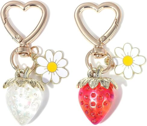 Cute Strawberry keychain - Daisy Flower Heart Key rings - Bag Charms Purse Accessories Decor for Women Girl Gift in Saudi Arabia