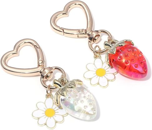 Cute Strawberry keychain - Daisy Flower Heart Key rings - Bag Charms Purse Accessories Decor for Women Girl Gift in Saudi Arabia