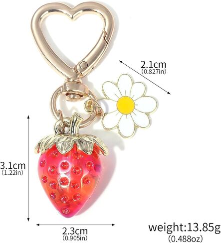 Cute Strawberry keychain - Daisy Flower Heart Key rings - Bag Charms Purse Accessories Decor for Women Girl Gift in Saudi Arabia