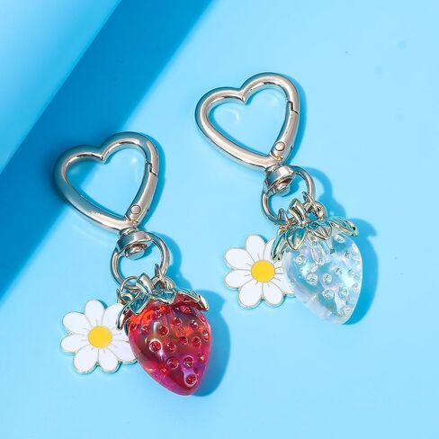 Cute Strawberry keychain - Daisy Flower Heart Key rings - Bag Charms Purse Accessories Decor for Women Girl Gift in Saudi Arabia