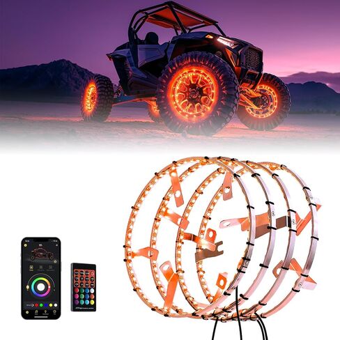 KEMIMOTO PRO XP Wheel Ring Lights, Compatible with Polaris RZR PRO XP/4 2020-2024, Light Up to The Beat RGB Chasing Color Remote and App Controlled IP67 Waterproof Wheel Rim Lights in Saudi Arabia