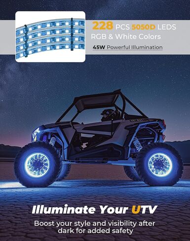 KEMIMOTO PRO XP Wheel Ring Lights, Compatible with Polaris RZR PRO XP/4 2020-2024, Light Up to The Beat RGB Chasing Color Remote and App Controlled IP67 Waterproof Wheel Rim Lights in Saudi Arabia