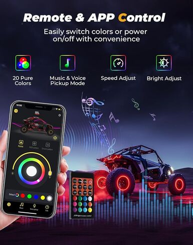 KEMIMOTO PRO XP Wheel Ring Lights, Compatible with Polaris RZR PRO XP/4 2020-2024, Light Up to The Beat RGB Chasing Color Remote and App Controlled IP67 Waterproof Wheel Rim Lights in Saudi Arabia