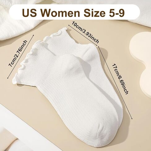 10 أزواج من الجوارب البيضاء المكشكشة جوارب مكشكشة للفتيات والنساء جوارب لطيفة للكاحل جوارب قابلة للتنفس من القطن الدافئ الناعم غير الرسمي مقاس 5-9 in Kuwait