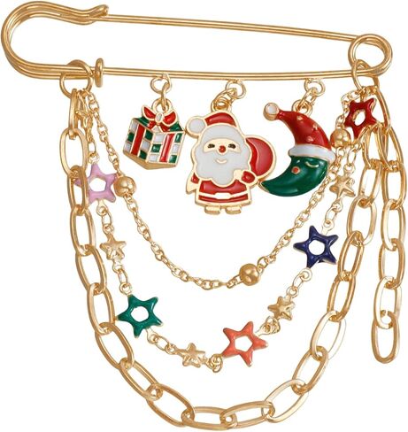 Christmas Brooch Fashion Collar Lapel Pin Fun Christmas Tree Santa Jingle Reindeer Tassel Chain Brooch Versatile Christmas Collection Brooch Winter Clothing Jewelry for Women in Kuwait