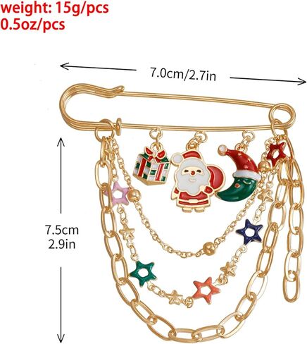 Christmas Brooch Fashion Collar Lapel Pin Fun Christmas Tree Santa Jingle Reindeer Tassel Chain Brooch Versatile Christmas Collection Brooch Winter Clothing Jewelry for Women in Kuwait