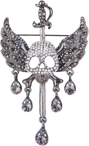 EVER FAITH Austrian Crystal Halloween Skull Bone Angle Wing Teardrop Brooch Pendant in Saudi Arabia