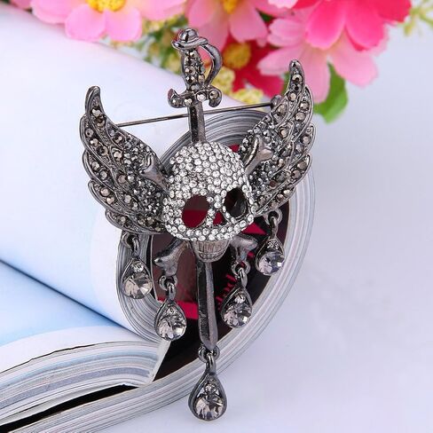 EVER FAITH Austrian Crystal Halloween Skull Bone Angle Wing Teardrop Brooch Pendant in Saudi Arabia