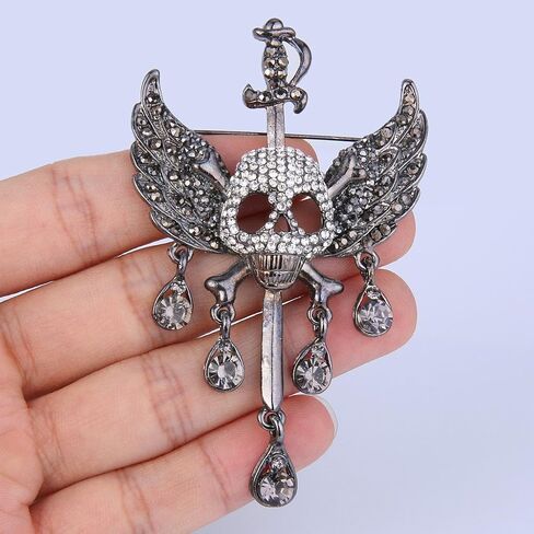 EVER FAITH Austrian Crystal Halloween Skull Bone Angle Wing Teardrop Brooch Pendant in Saudi Arabia