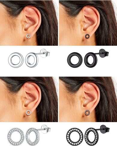 FOCALOOK 925 Sterling Silver Stud Earrings Minimalist Dainty Lightning/Bar/Triangle/Dot/Heart/Moon Star Earrings for Women Teengirls in Saudi Arabia