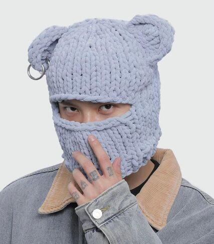 Balaclava Face Mask Women Men Y2k Ski Mask Knit Crochet Beanies Hood Hat Scarf 2 in 1 Hooded Scarf Winter Warm Beanie Hats in Kuwait