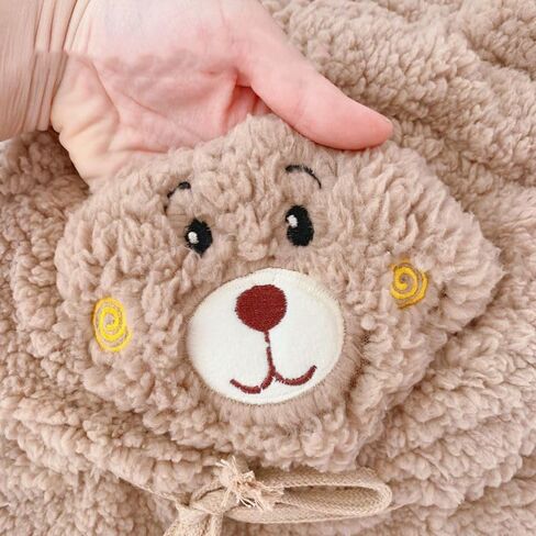 Women Cute Cartoon Bear Winter Warm Hat Thick Plush Hoodie Cap Windproof Neck Warmer Earflap Beanie with Animal Ears Ivory in Kuwait