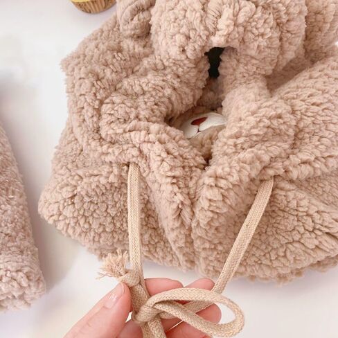 Women Cute Cartoon Bear Winter Warm Hat Thick Plush Hoodie Cap Windproof Neck Warmer Earflap Beanie with Animal Ears Ivory in Kuwait