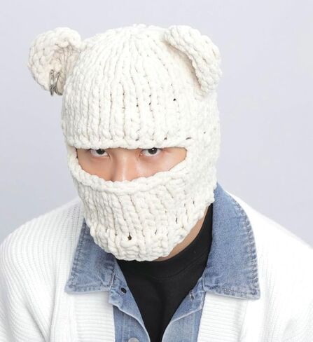 Balaclava Face Mask Women Men Y2k Ski Mask Knit Crochet Beanies Hood Hat Scarf 2 in 1 Hooded Scarf Winter Warm Beanie Hats in Kuwait
