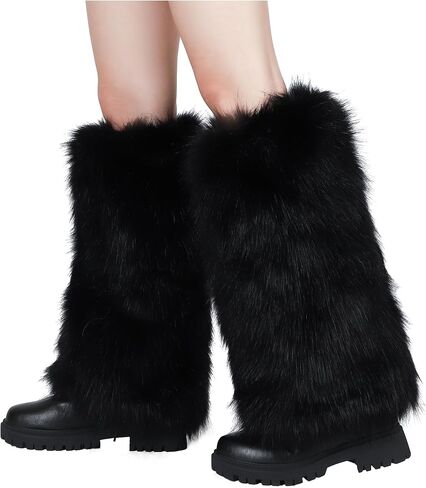 LA CARRIE Women Faux Fur Leg Warmers Long Furry Leg Foot Cuffs Girls Winter Boot Socks in Kuwait