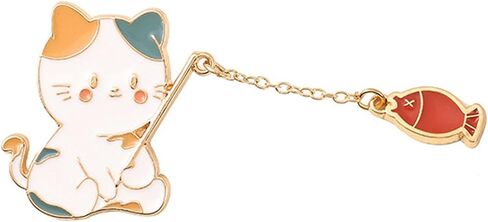 Cat Fishing Enamel Brooch Pin,Cute Cat Animal Metal Brooch Pins Creative Cat Fishing Design Enamel Brooch Cartoon Animal Badge Pin for Women Men in Kuwait