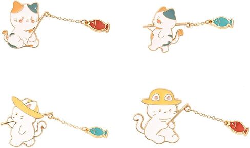 Cat Fishing Enamel Brooch Pin,Cute Cat Animal Metal Brooch Pins Creative Cat Fishing Design Enamel Brooch Cartoon Animal Badge Pin for Women Men in Kuwait