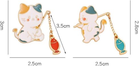 Cat Fishing Enamel Brooch Pin,Cute Cat Animal Metal Brooch Pins Creative Cat Fishing Design Enamel Brooch Cartoon Animal Badge Pin for Women Men in Kuwait