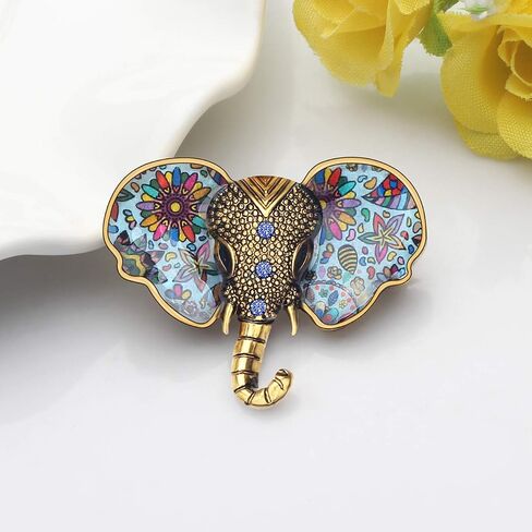 Enamel Zinc Alloy Fashion Elephant Brooches Pins Jungle Animals Trunk Rhinestone Jewelry Fun Gifts for Women Kids Girls Party Gifts Charms in Kuwait