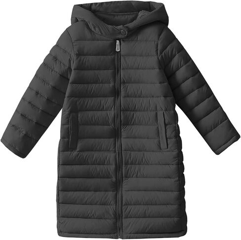 Boys Girls Long Lightweight Hooded Puffer Jacket Packable Autumn and Winter Long Down Coats in Kuwait
