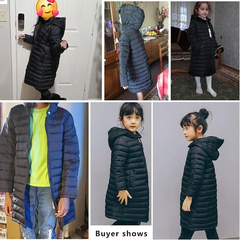 Boys Girls Long Lightweight Hooded Puffer Jacket Packable Autumn and Winter Long Down Coats in Kuwait