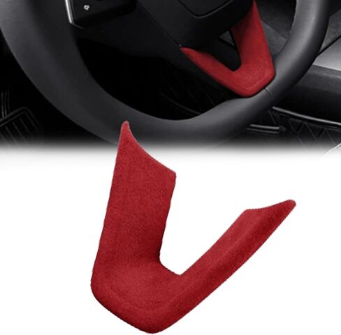 Steering Wheel Decorative Trim Compatible with Tesla Model 3 Highland 2024 Suede Cover Wraps Decor Plates Interior Decorations Accessories (Red) in Saudi Arabia
