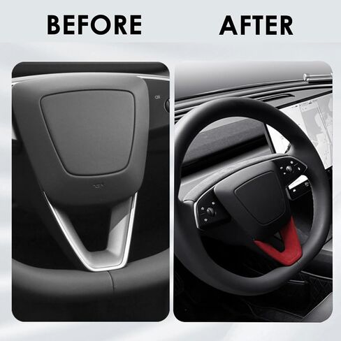 Steering Wheel Decorative Trim Compatible with Tesla Model 3 Highland 2024 Suede Cover Wraps Decor Plates Interior Decorations Accessories (Red) in Saudi Arabia