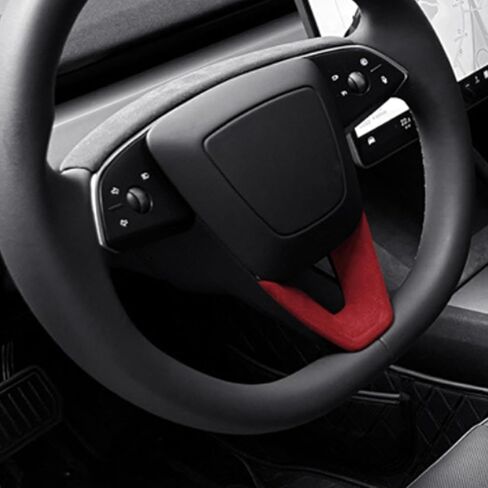 Steering Wheel Decorative Trim Compatible with Tesla Model 3 Highland 2024 Suede Cover Wraps Decor Plates Interior Decorations Accessories (Red) in Saudi Arabia