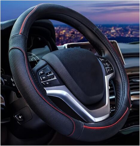 BELOMI Leather Car Steering Wheel Cover, Breathable Non-Slip Vehicle Steering Wheel Protectcor, Soft Auto Decoration Accessories, 15 inch Universal for Vehicles, SUVs, RVs and More（Black） in Saudi Arabia