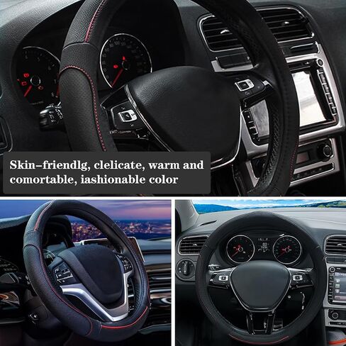 BELOMI Leather Car Steering Wheel Cover, Breathable Non-Slip Vehicle Steering Wheel Protectcor, Soft Auto Decoration Accessories, 15 inch Universal for Vehicles, SUVs, RVs and More（Black） in Saudi Arabia