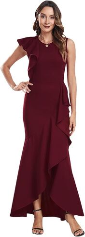 FQA Long Formal Dresses for Women Black Cocktail Evening Gowns Elegant Ruffled Sleeve in Kuwait