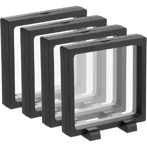 uxcell 4 Pcs 3D Floating Display Case, 4.3 x 4.3 x 0.8 Inch Floating Frame Display Holder Stand, Transparent PE Jewelry Storage Box, White