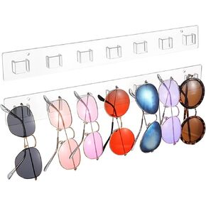 Molain 2 Pack Wall Mounted Glasses Holder, 14 Slots Sunglasses Organizer, Display Rack for Multiple Eyeglasses Organizer, Clear Acrylic Sunglasses Rack for Home and Office