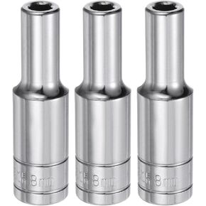 HARFINGTON 3pcs 6-Point Socket 1/2" Drive 17mm Metric 3.1" Length 45# Steel Deep Sockets Mirror Polishing Chrome Sockets for Car Repair Mechanical Maintenance Home Use