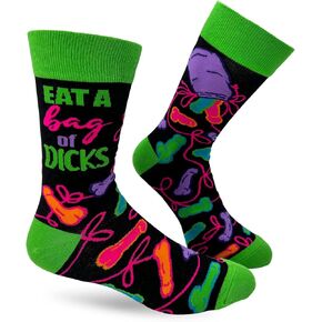 Eat A Bag Of Dicks Funny Naughty Men's Novelty Crew Socks - 1 Pair, Fits Shoe Size 7-13