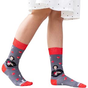 Sock Religious St. Elizabeth Ann Seton Faith Lifts The Soul Red Grey Men's and Women's One Size Fits Most Polyester Blend Catholic Inspirational Fun Crew Socks, Adult